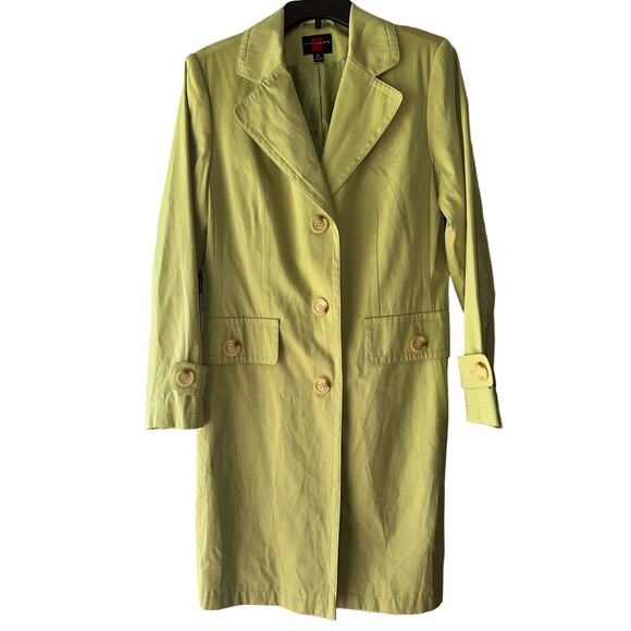 Gallery Women’s Size Medium Green Trench Coat Rain Jacket 3 Button Pockets - Picture 1 of 7